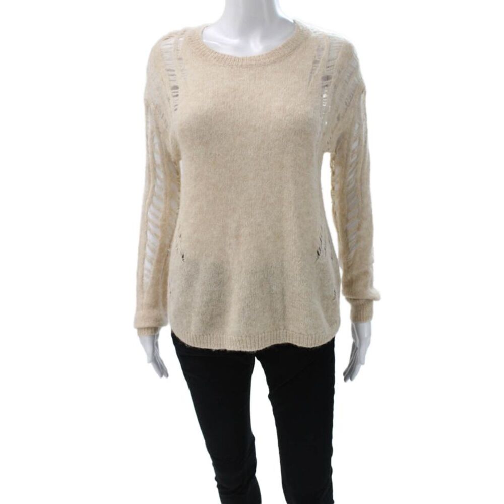 One Grey Day Women Pullover Alpaca Crewneck Long Sleeve Beige Size S